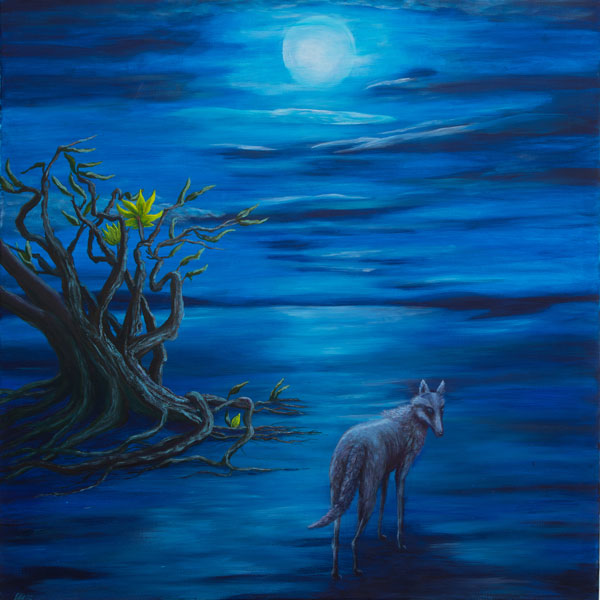 Acrylbild - Wolf im Mondlicht